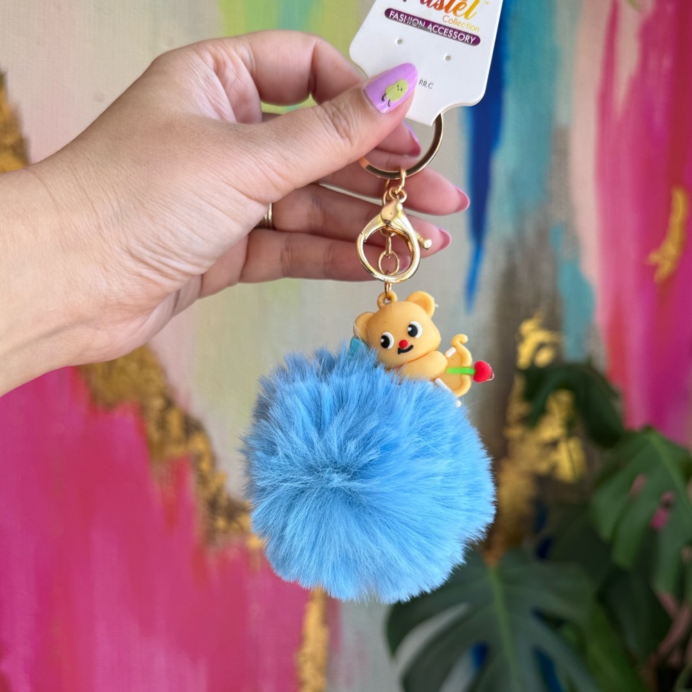 Cupid Bear Pom Pom Bag Charm Blue